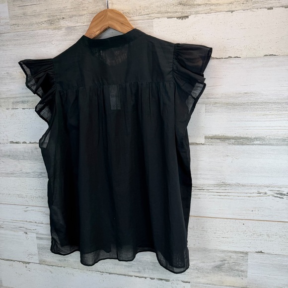 NWT J. Crew Black Sheer Cotton Voile Flutter Sleeve Button Front Blouse Small - Picture 6 of 11